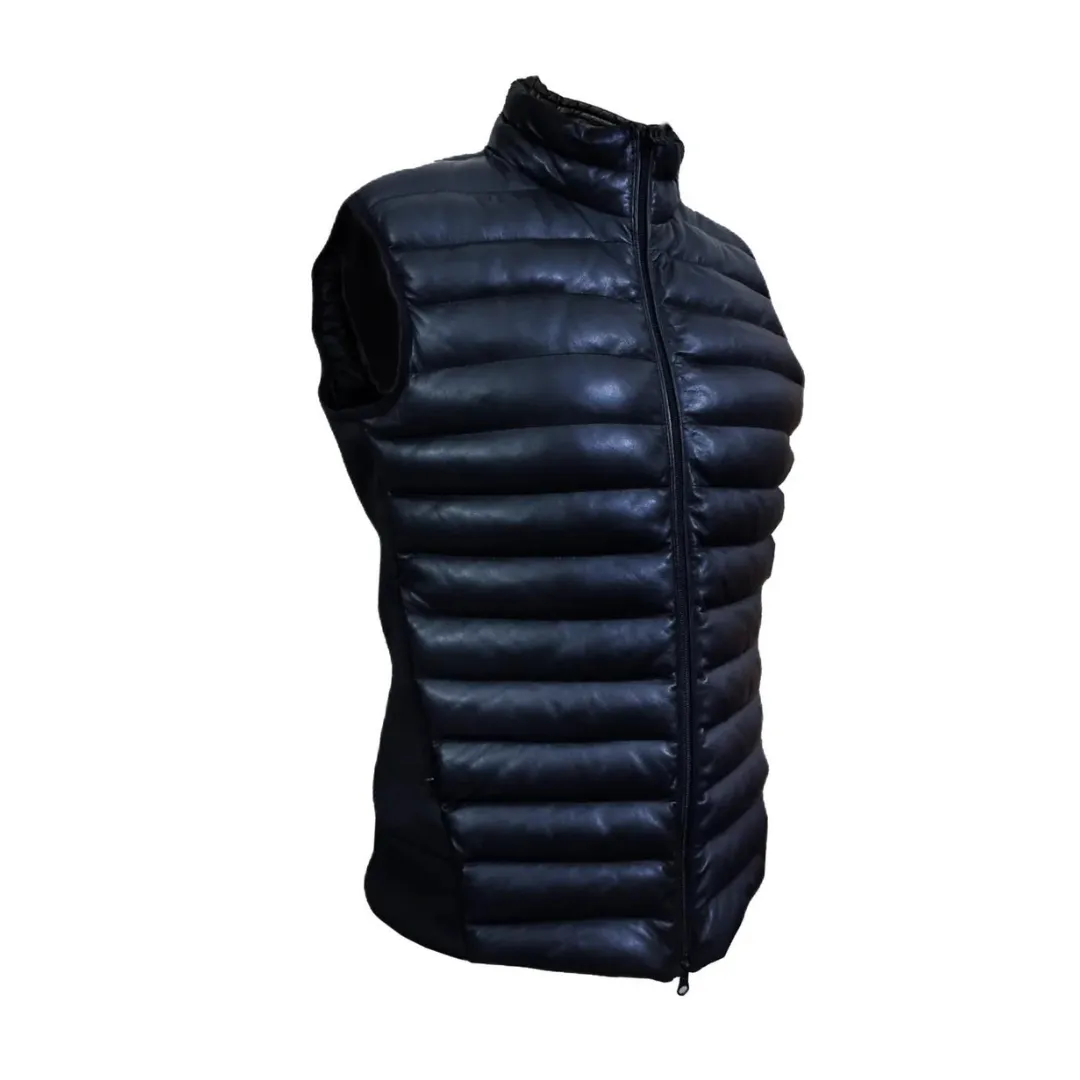 Men's Sleeveless Puffer Jacket Biker Style Premium Quality Black Leather Jacket - ELM46