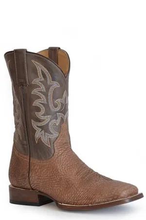 Men's Stetson Cognac Bison Broad Square Toe Boots with Burnished Taupe Tops from Roper Footwear