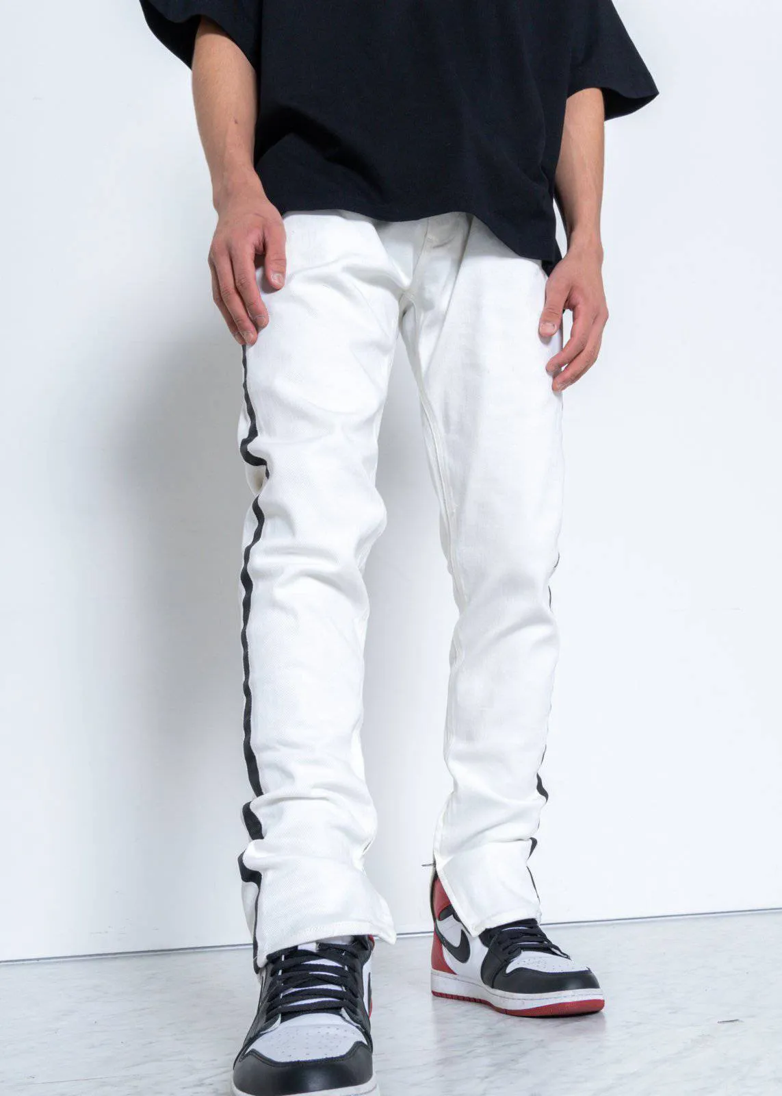 Men's Track Zip Skinny Fit Denim in White