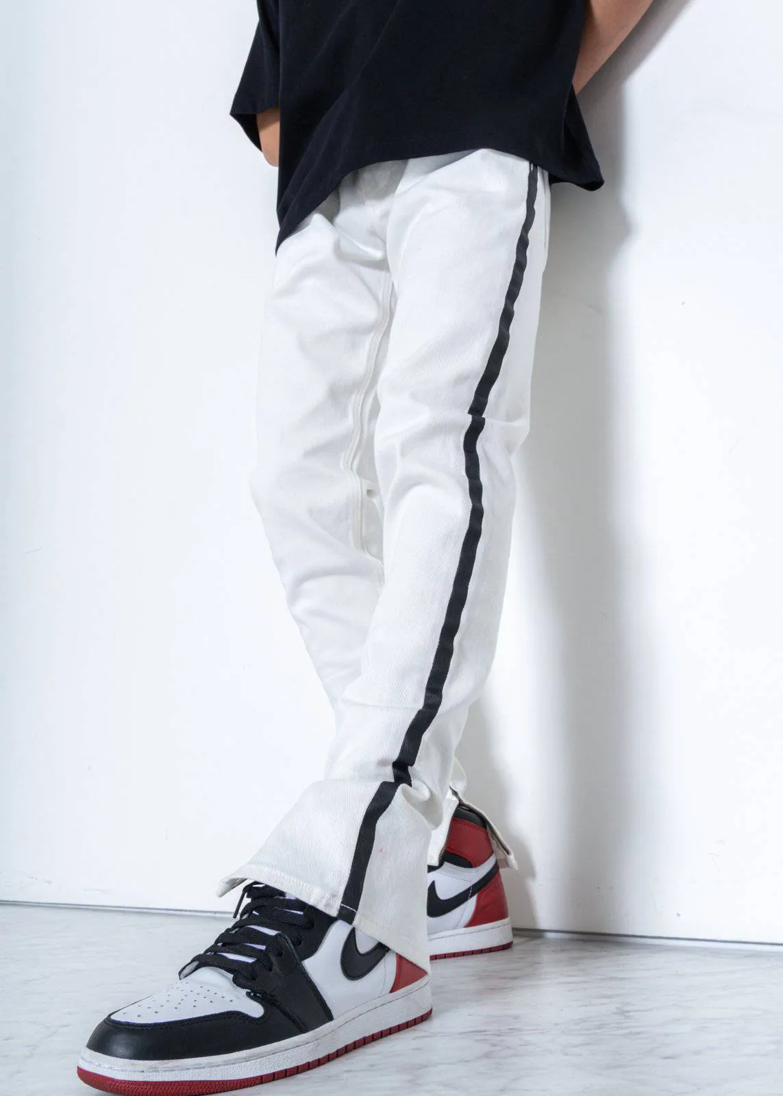 Men's Track Zip Skinny Fit Denim in White