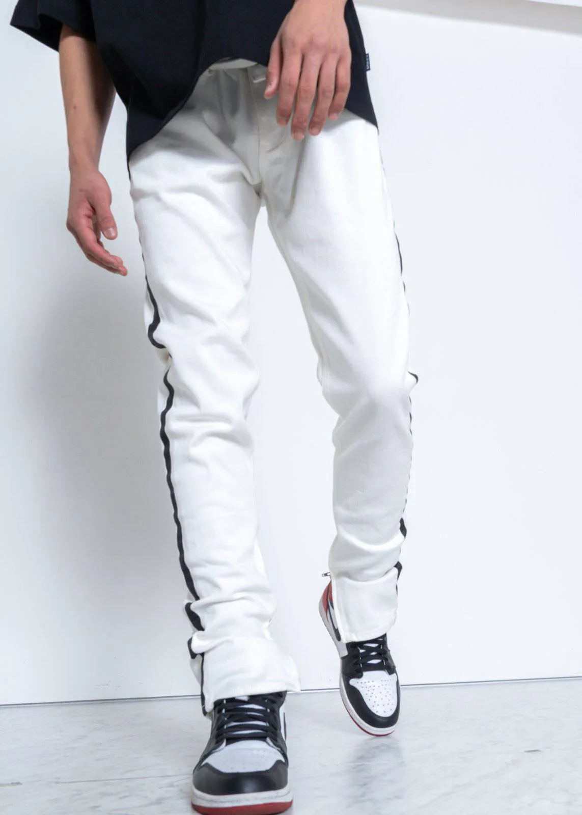 Men's Track Zip Skinny Fit Denim in White