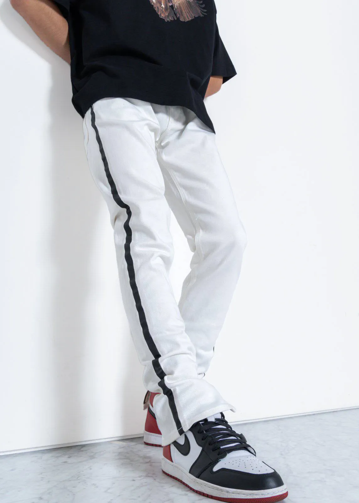Men's Track Zip Skinny Fit Denim in White