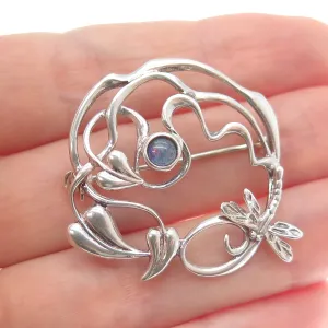 MG Michal Golan 925 Sterling Silver Vintage Real Opal Dragonfly & Floral Brooch