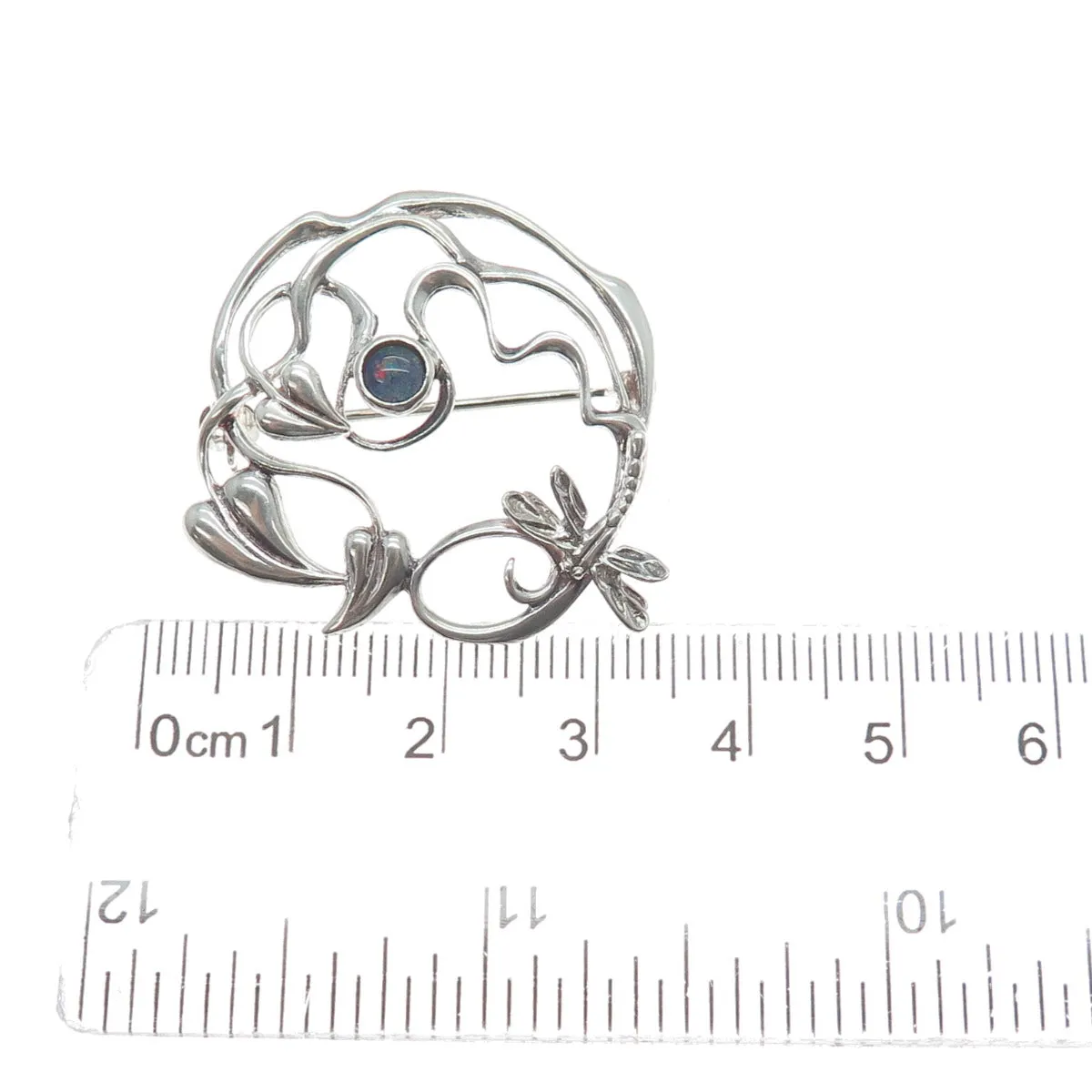 MG Michal Golan 925 Sterling Silver Vintage Real Opal Dragonfly & Floral Brooch