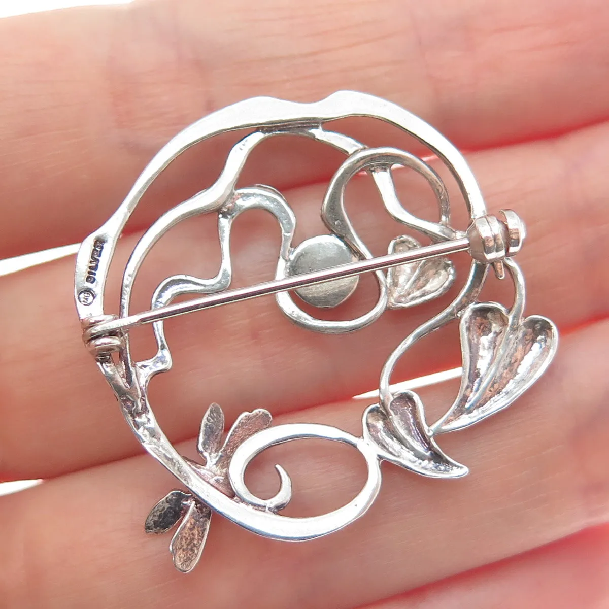 MG Michal Golan 925 Sterling Silver Vintage Real Opal Dragonfly & Floral Brooch