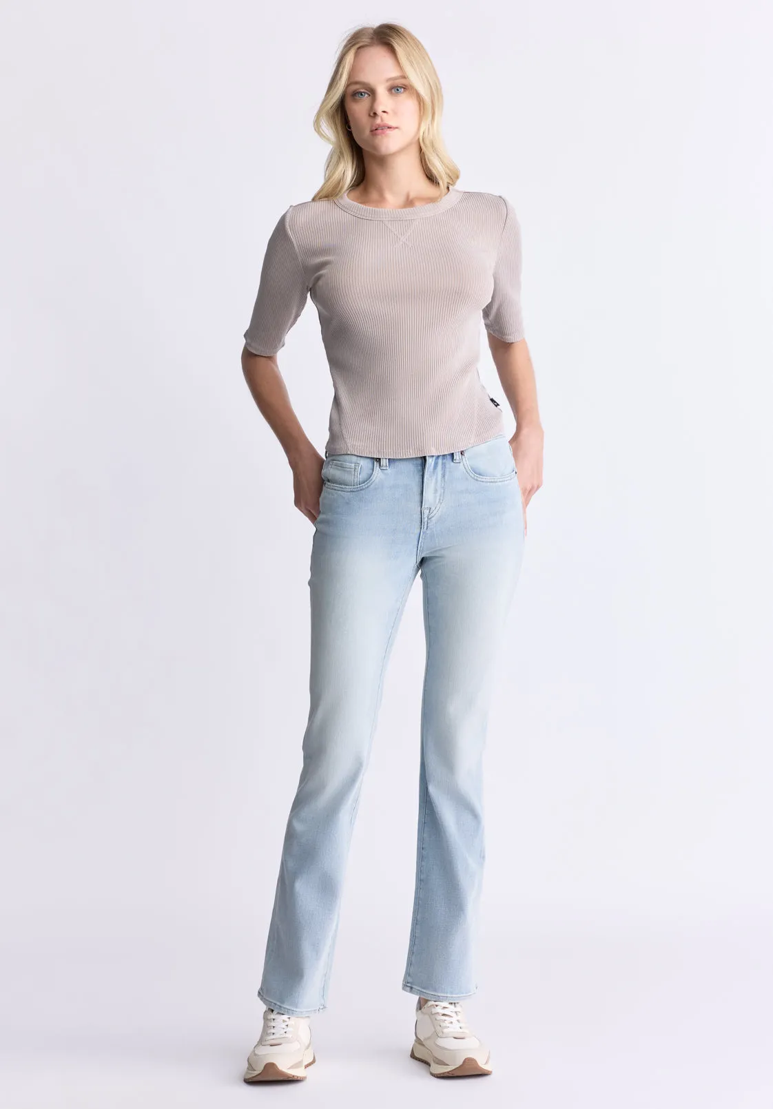 Mid Rise Bootcut Queen Women's Jeans, Vintage Light Blue - BL15985