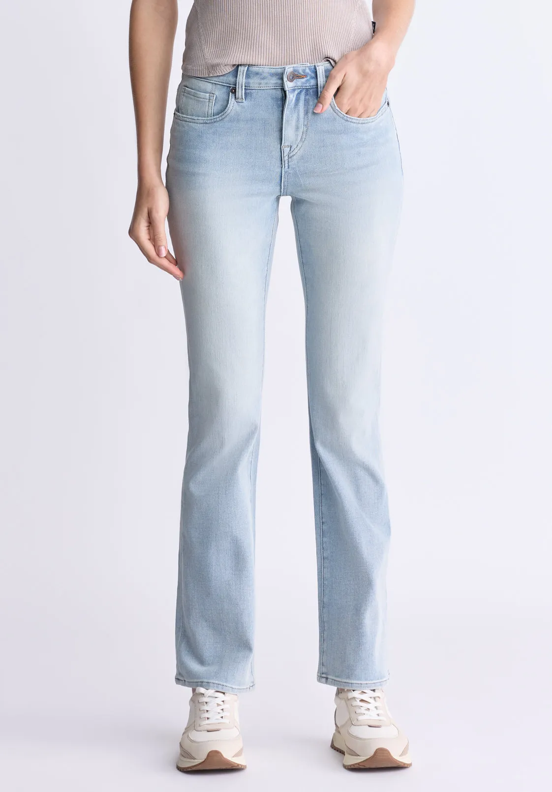 Mid Rise Bootcut Queen Women's Jeans, Vintage Light Blue - BL15985