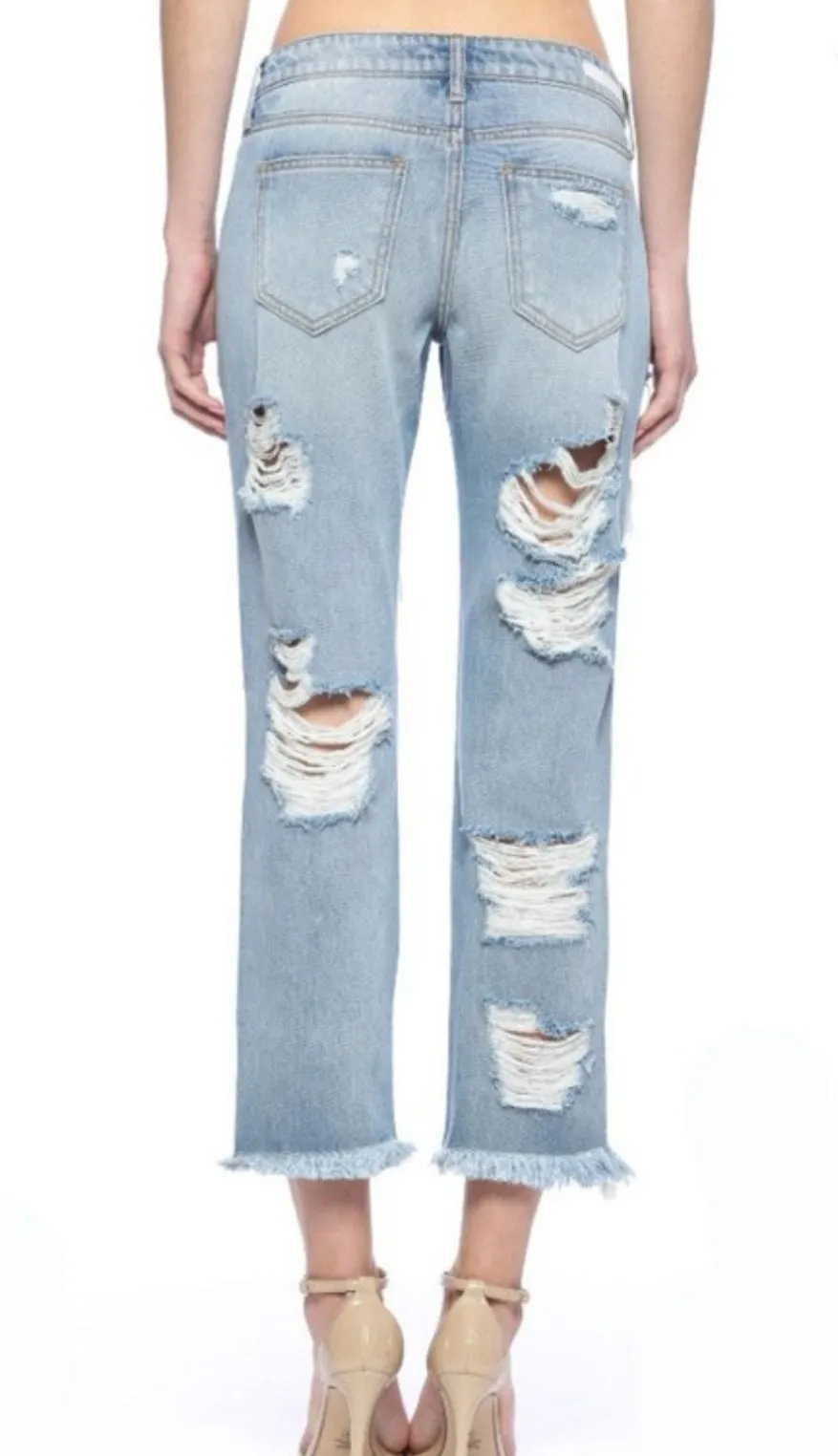 Mid Rise Destroyed Boyfriend Jeans