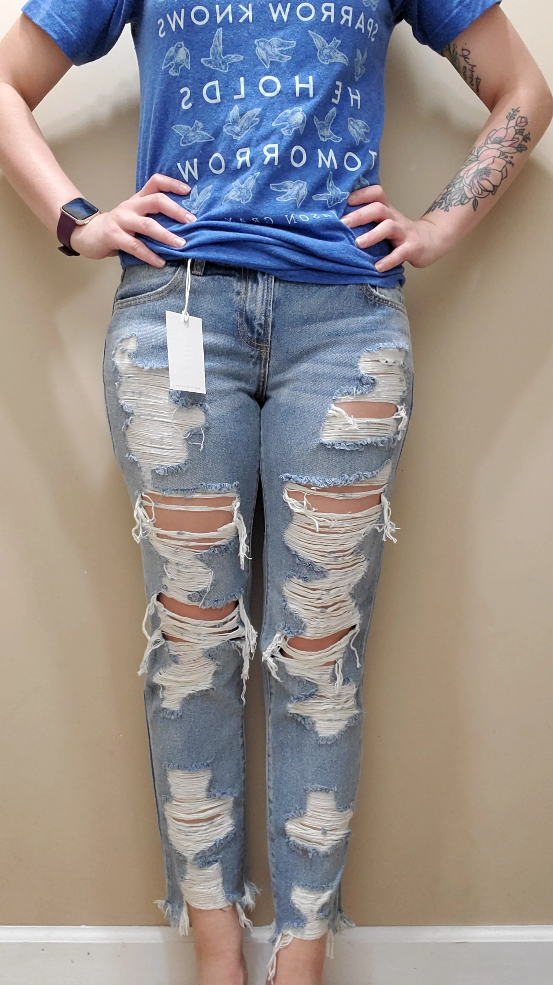 Mid Rise Destroyed Boyfriend Jeans