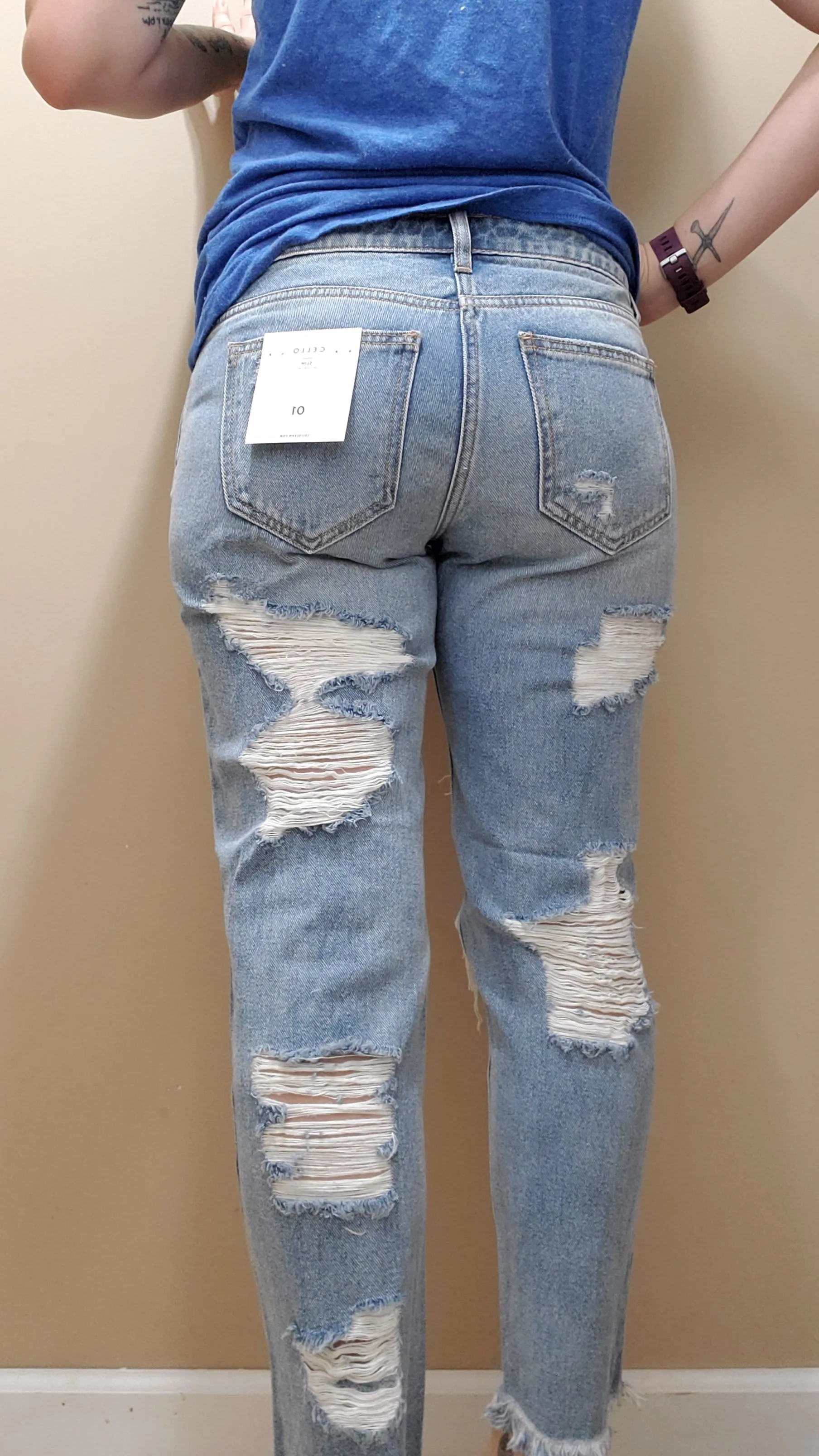 Mid Rise Destroyed Boyfriend Jeans