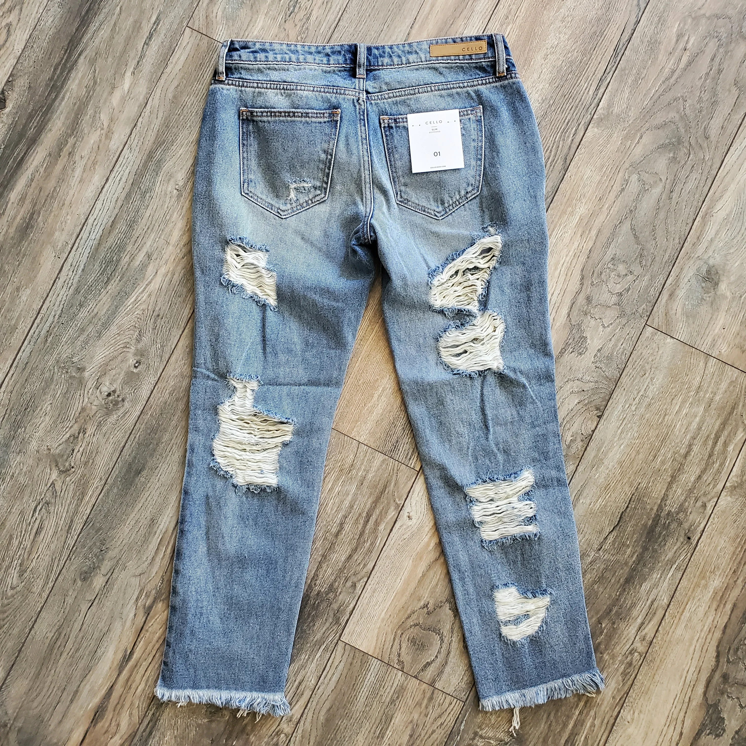 Mid Rise Destroyed Boyfriend Jeans