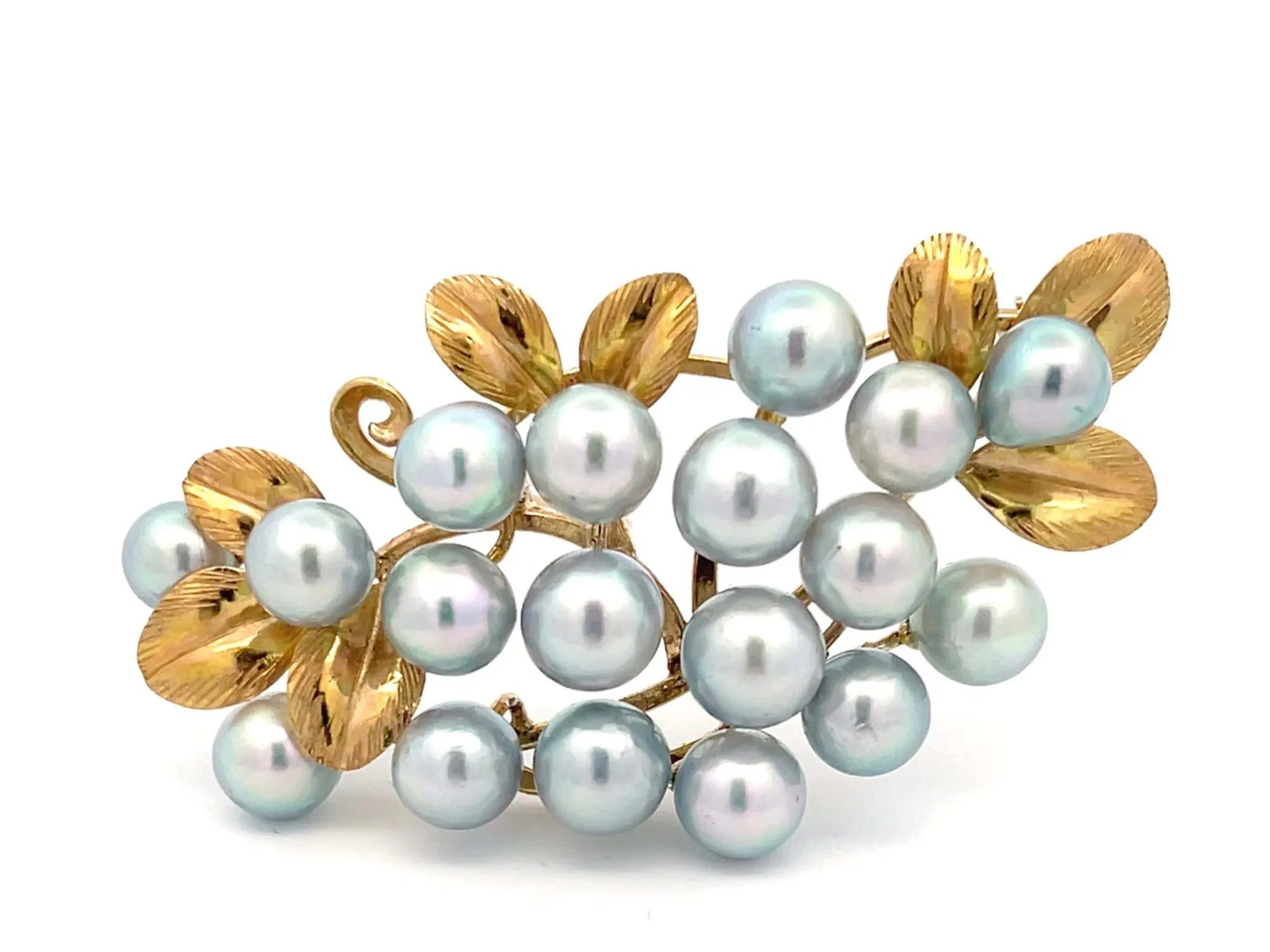Mings Baroque Pearl and Leaf Brooch in 14k Yellow Gold