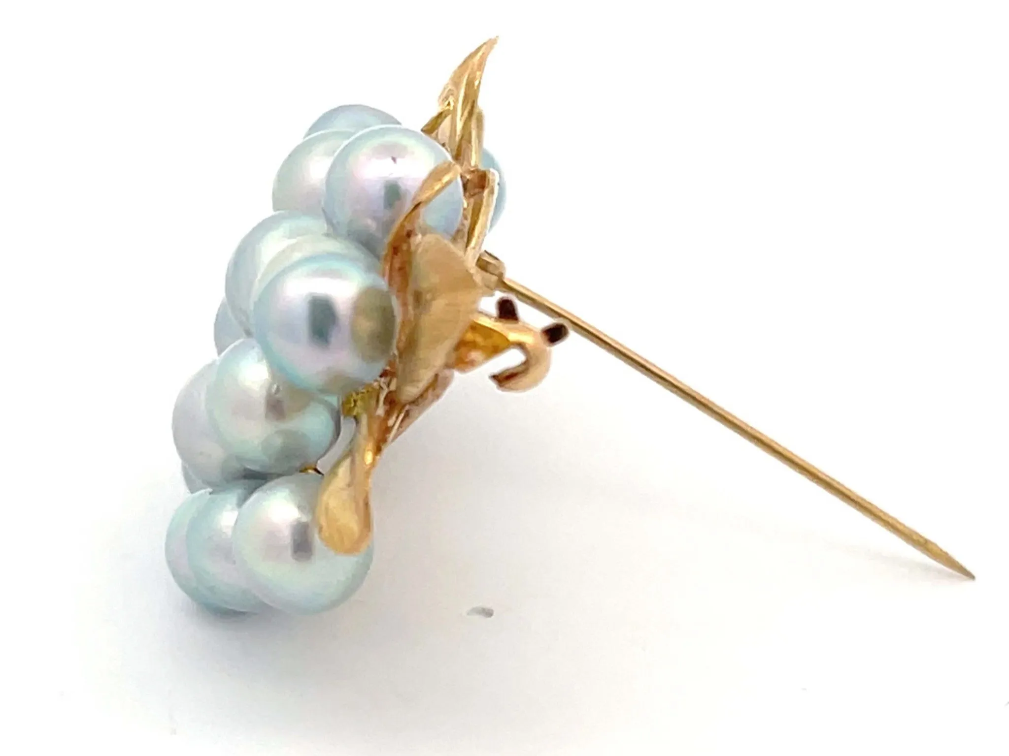 Mings Baroque Pearl and Leaf Brooch in 14k Yellow Gold