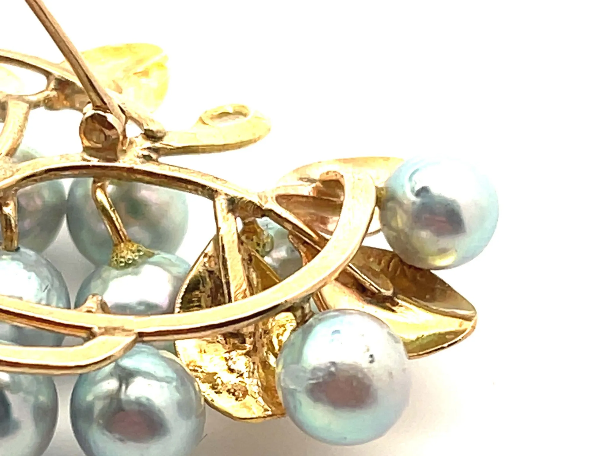 Mings Baroque Pearl and Leaf Brooch in 14k Yellow Gold