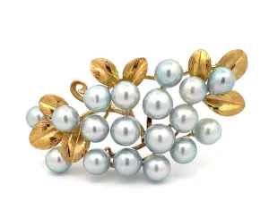 Mings Baroque Pearl and Leaf Brooch in 14k Yellow Gold