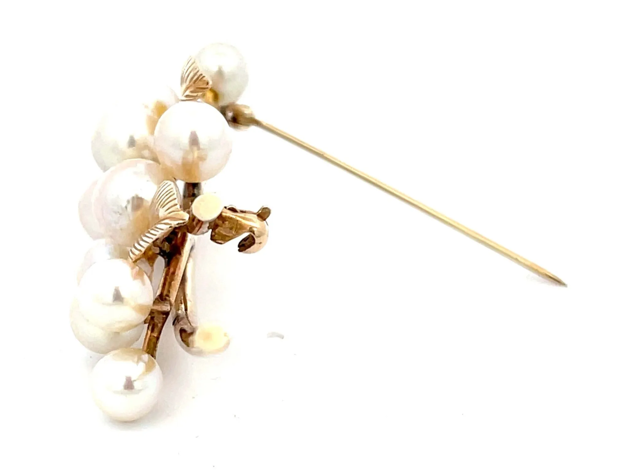Mings Pearls and Leaves on a Branch Brooch in 14k Yellow Gold