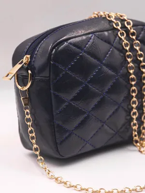 Minimalist Quilted Chain Crossbody Bag - Dark Navy Blue - FD ⚡