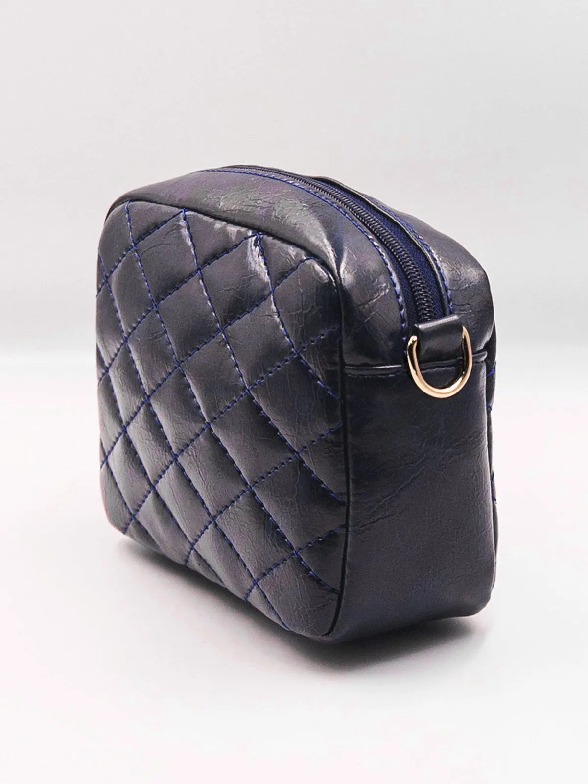 Minimalist Quilted Chain Crossbody Bag - Dark Navy Blue - FD ⚡