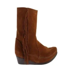 Minnetonka Side Fringe Wedge Ankle Boot (Women's) Brown