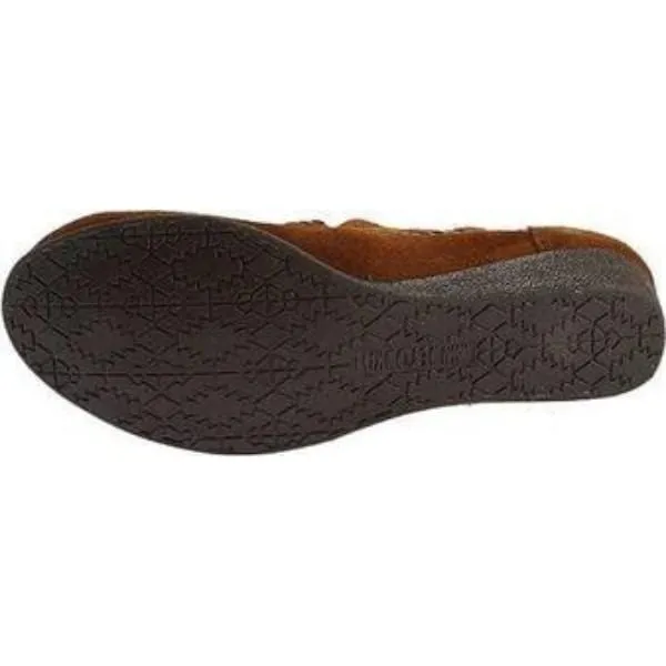 Minnetonka Side Fringe Wedge Ankle Boot (Women's) Brown
