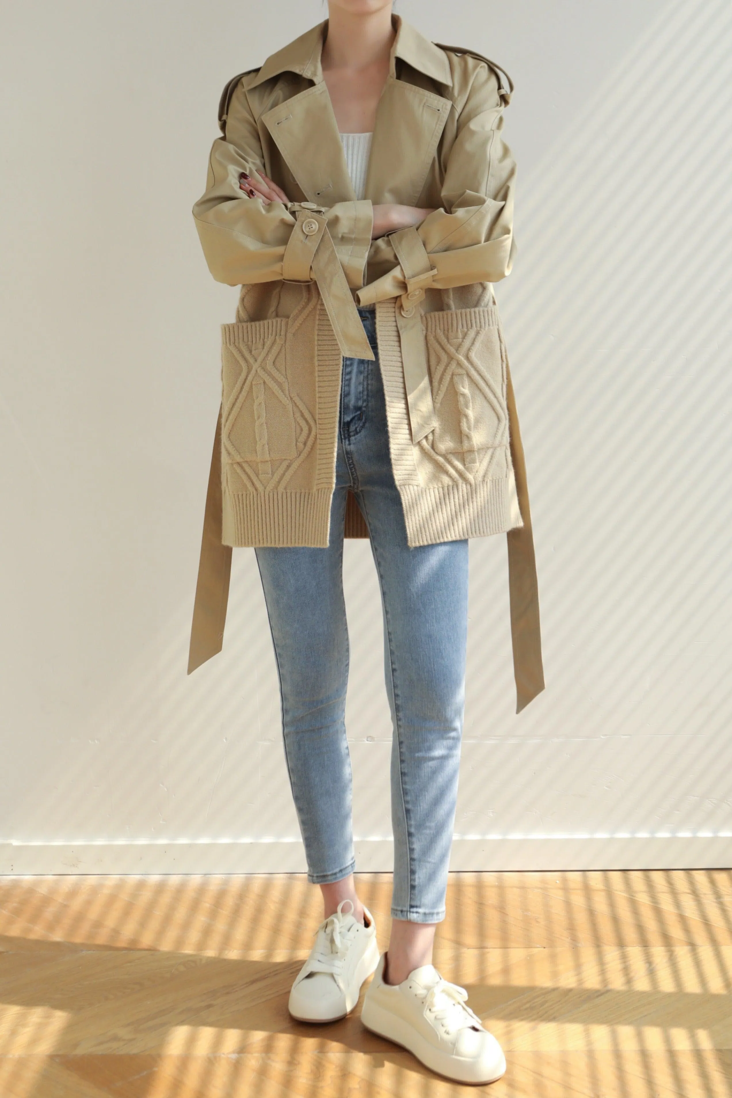 Mix And Match Belted Trench Coat - Camel