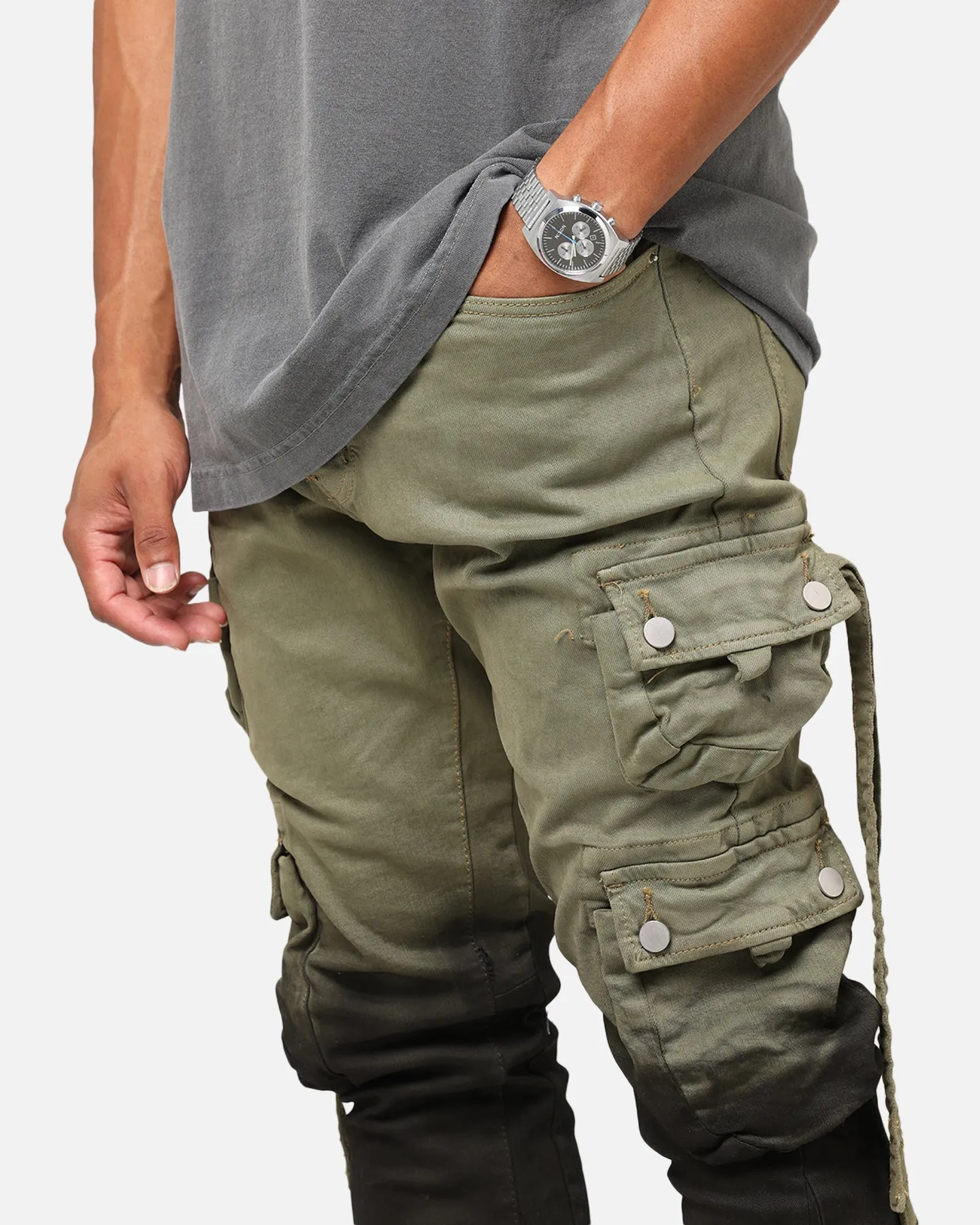 MNML B569 Cargo Flare Denim Jeans Olive/Black