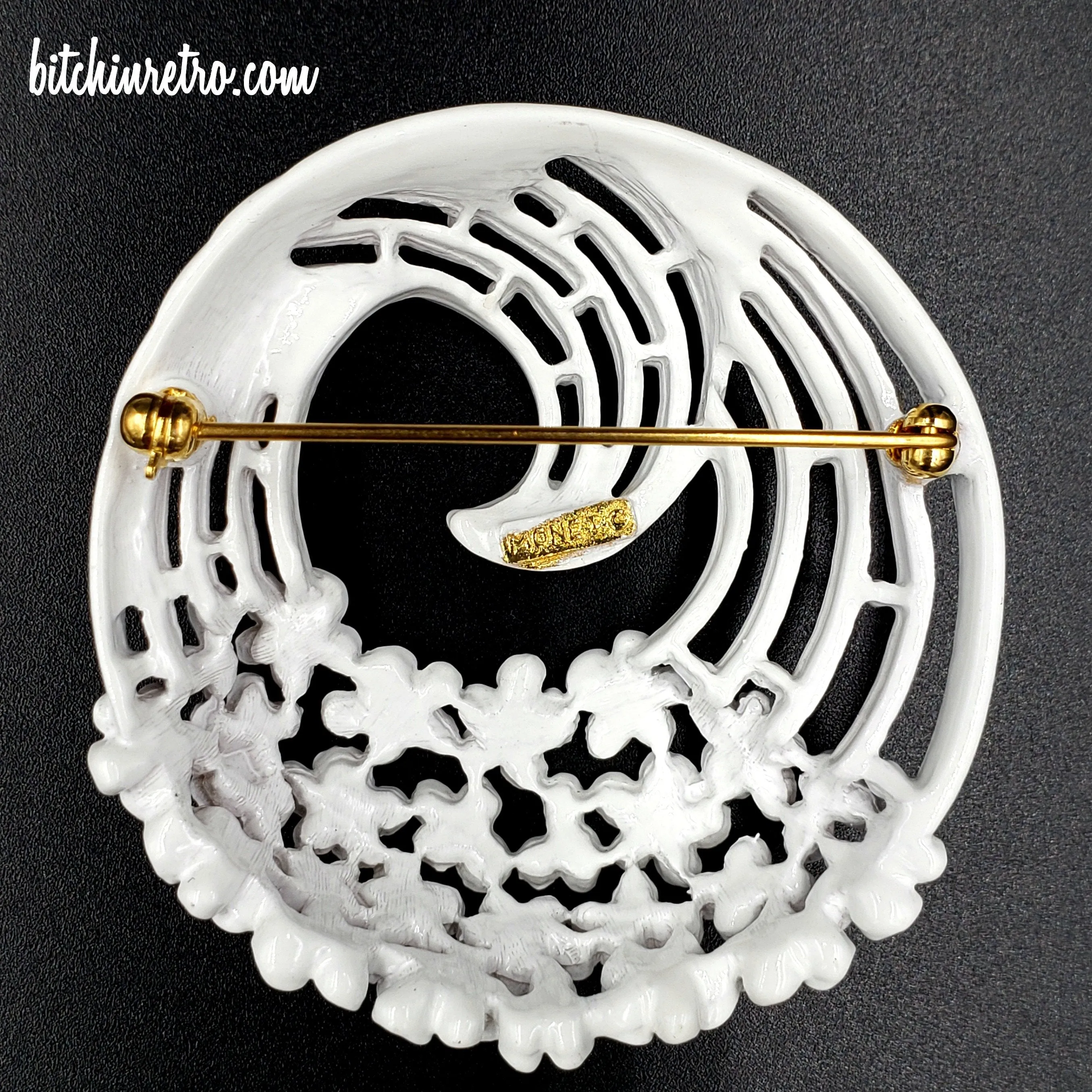 Monet White Filigree Vintage Necklace and Brooch Set