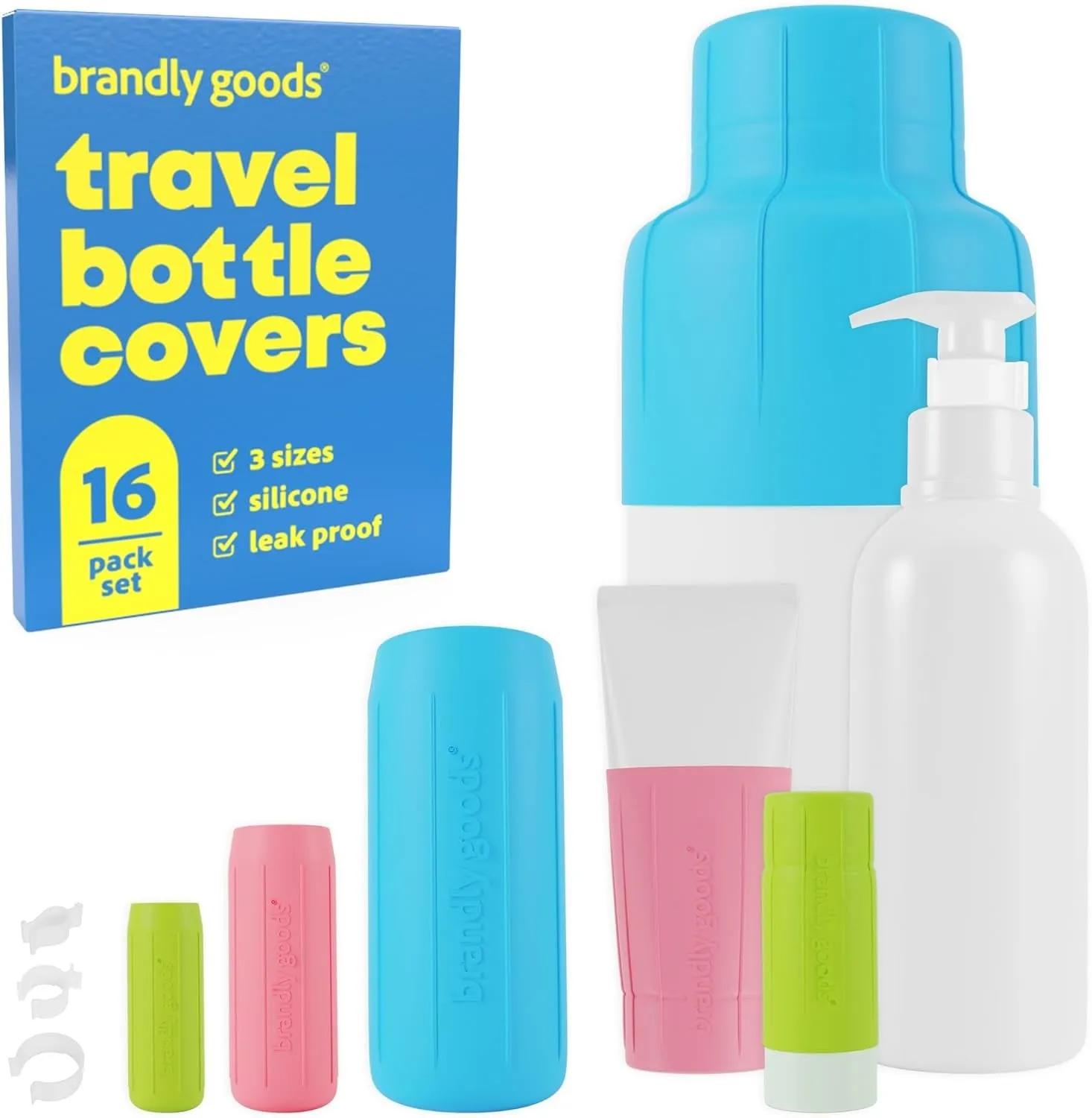 Multi-Size Silicone Bottle Covers for Travel – Leak-Proof Stretchable Sleeves & Safety Clip Locks, Silicone Covers for Travel Toiletries, Bottle Covers for Traveling Essentials