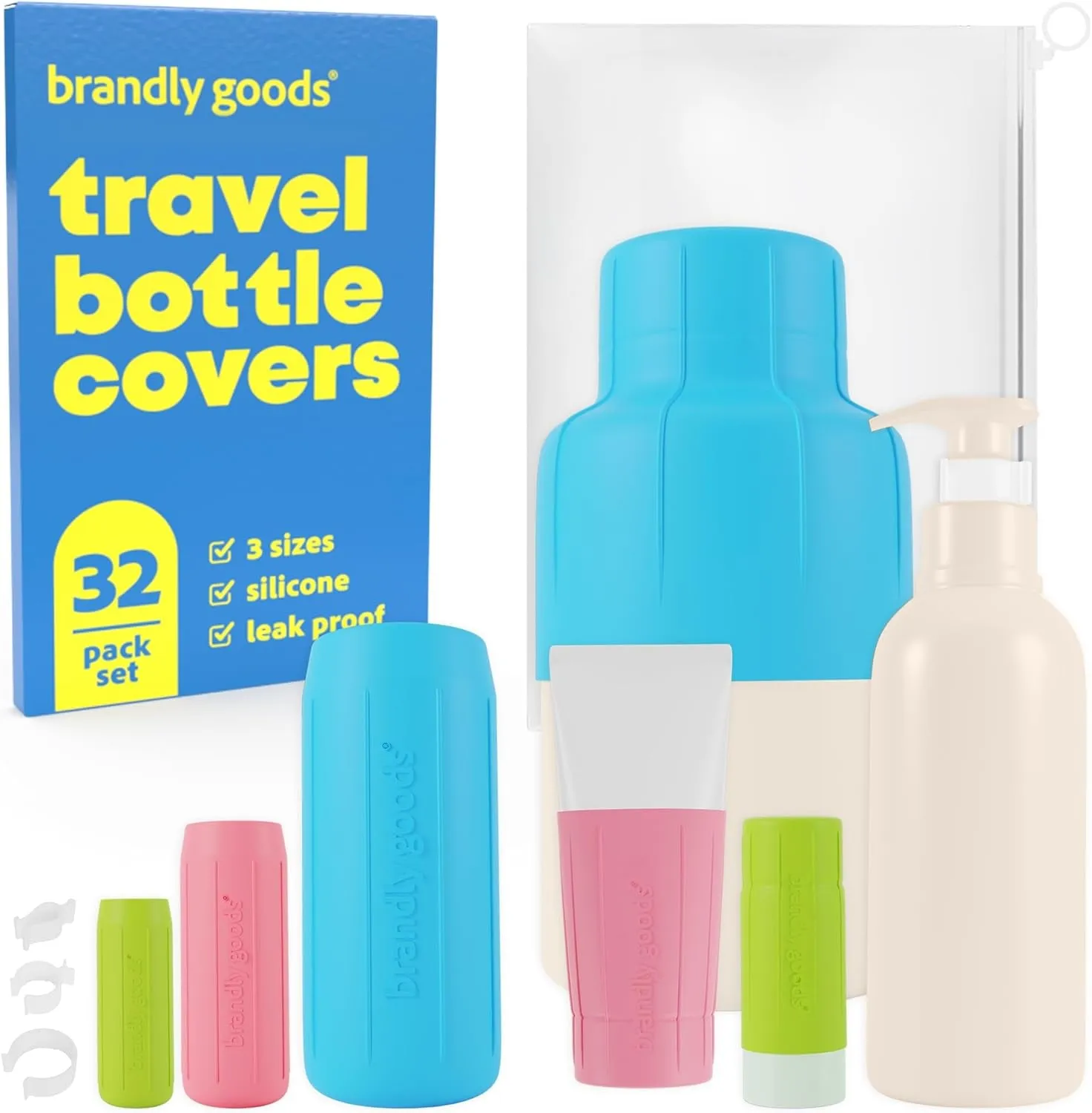 Multi-Size Silicone Bottle Covers for Travel – Leak-Proof Stretchable Sleeves & Safety Clip Locks, Silicone Covers for Travel Toiletries, Bottle Covers for Traveling Essentials