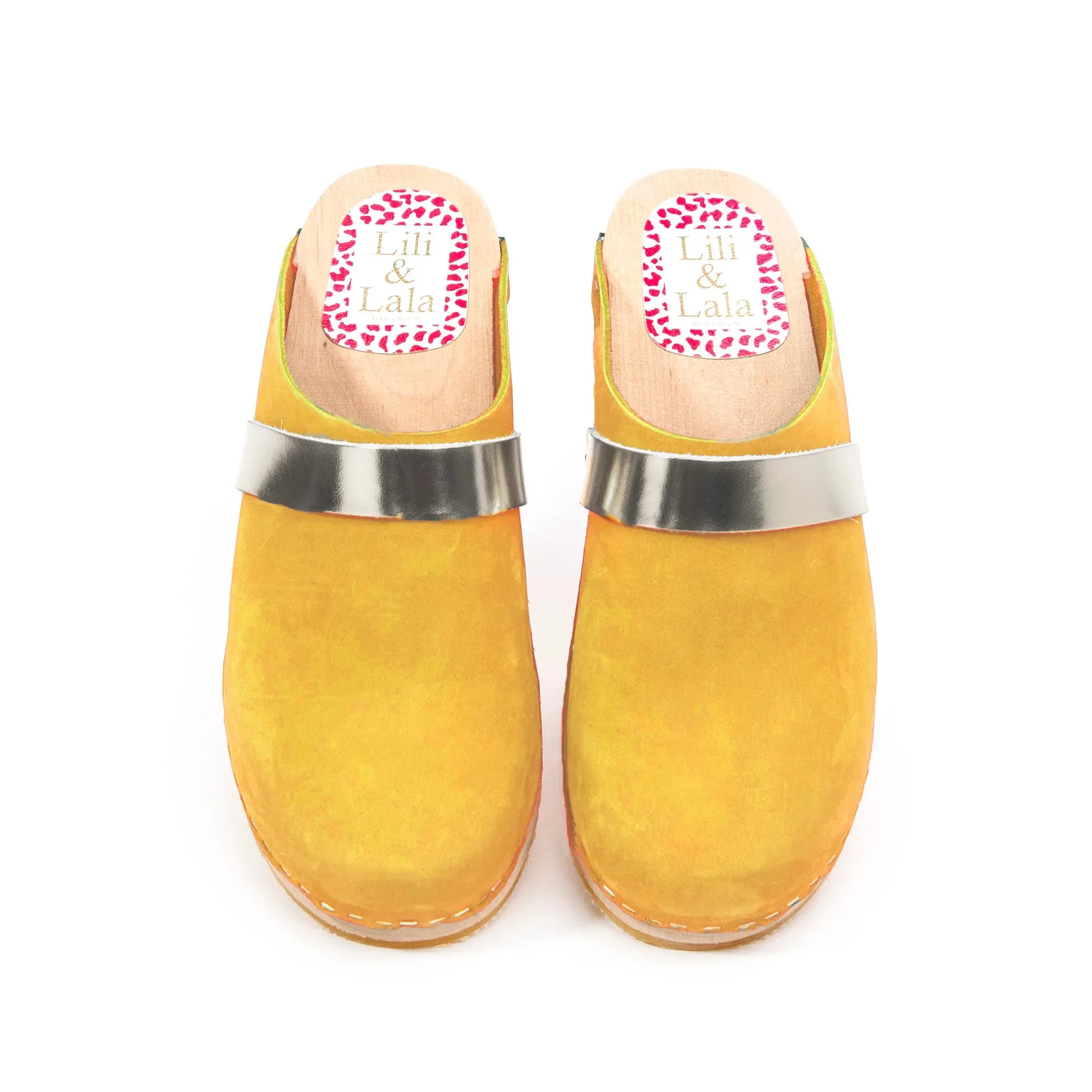 Mustard Yellow Leather & Wood Handmade Clogs