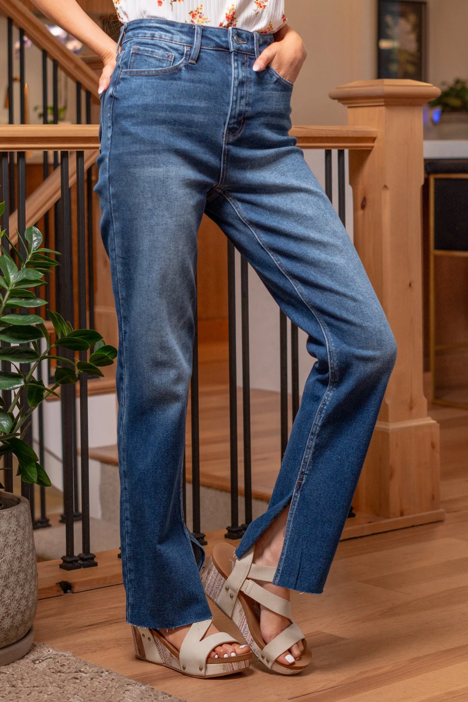 My Love Slit Hem High Rise Straight