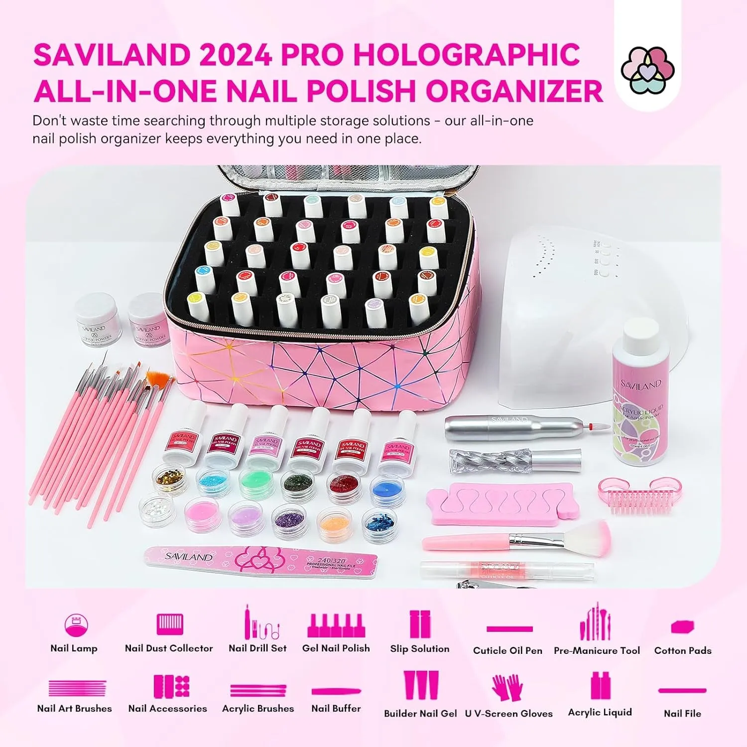 Nail Polish Organizer Bag: PU Leather Nail Polish Storage Organizer Holds 30 Bottles & Nail Lamp, Nail Polish Holder Travel Carrying Case Box Nail Tech Organizer Storage Bag for Nail Supplies