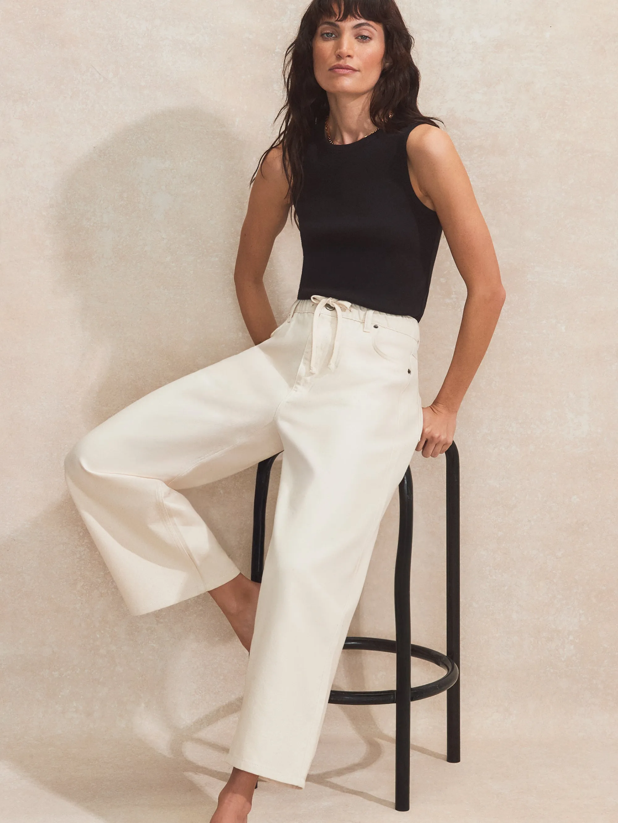 Natural Denim Drawstring-Waist Jeans