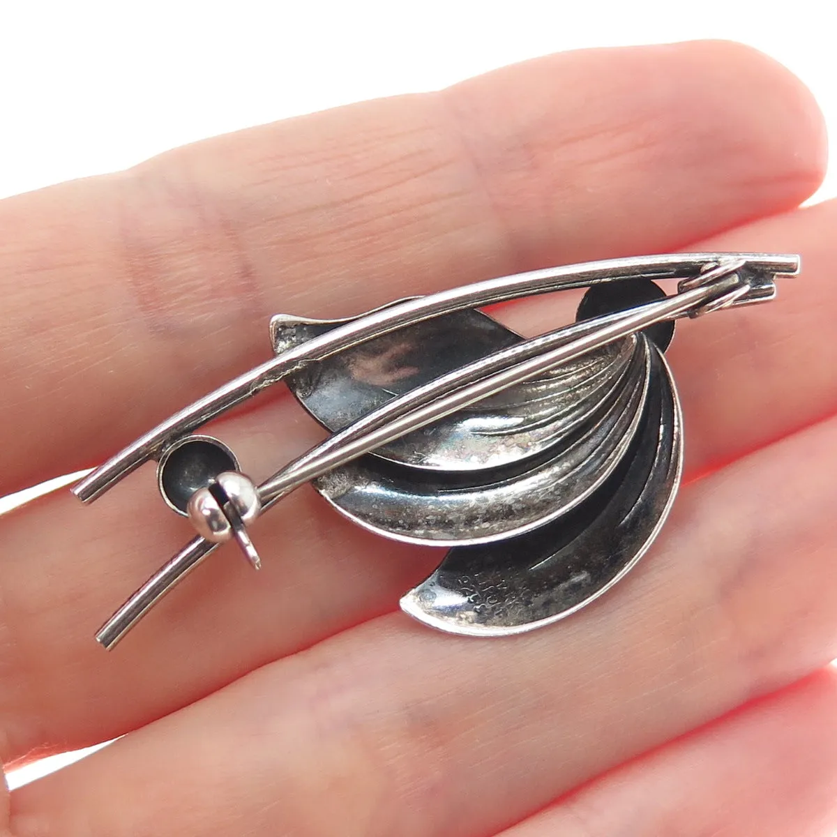 N.E. FROM 925S Sterling Silver Vintage Denmark Modernist Floral Oxidized Brooch