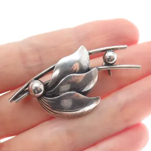 N.E. FROM 925S Sterling Silver Vintage Denmark Modernist Floral Oxidized Brooch