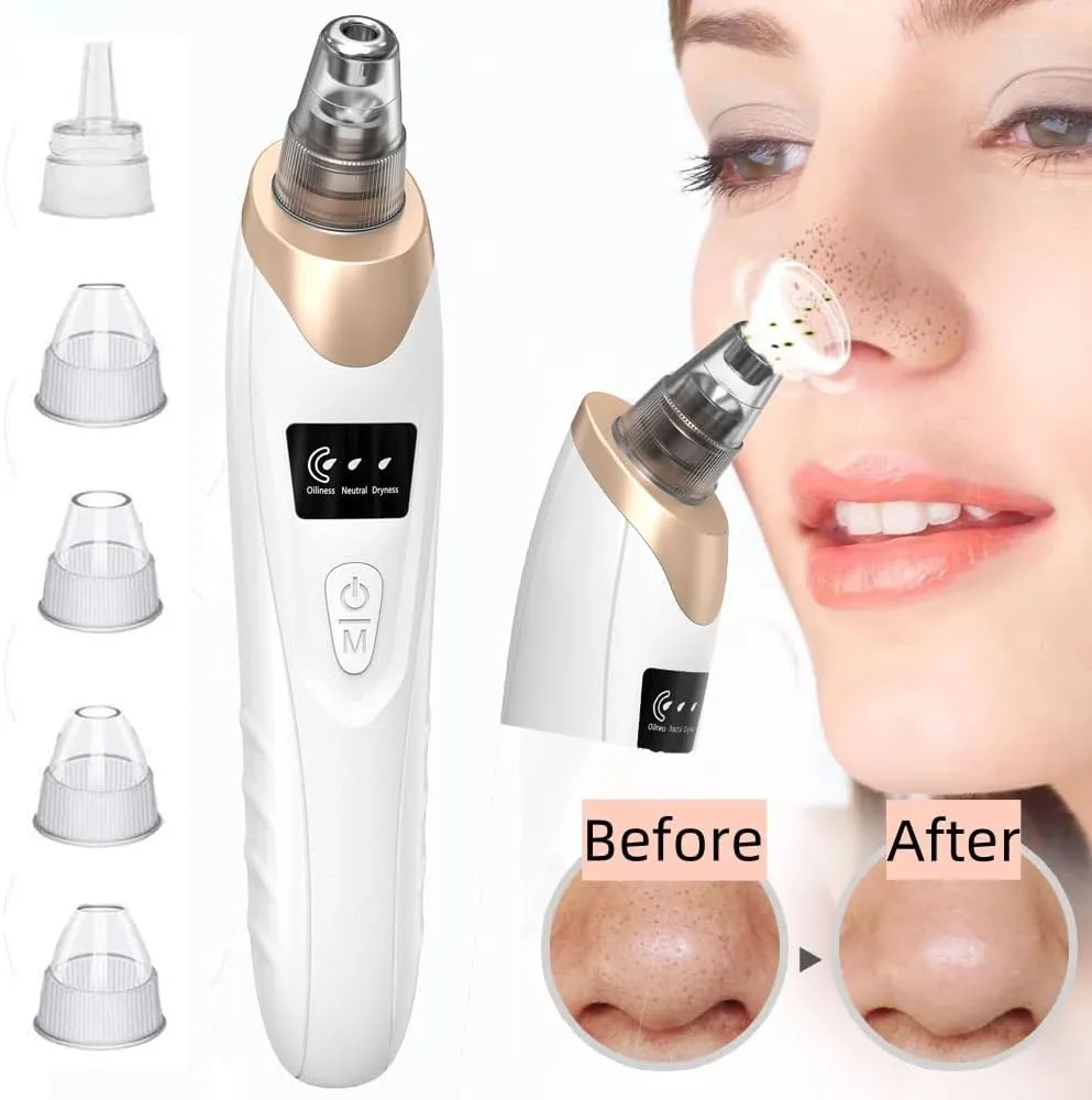 New Blackhead Remover Pore Vacuum, Upgraded Electric Facial Pore Cleaner with 5 Suction Power & 5 Probes, 4 Pimple Popper Tools, USB Rechargeable Blackhead Vacuum Kit for Women & Men