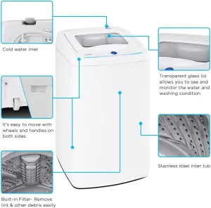 New COMFEE' Portable Fully Automatic Washing Machine, 1.0 Cu.Ft (IEC) Compact Washer With LED Display, Ivory White! Has some cosmetic imperfections front bottom of machine (see pics) this doesn't affect its use! Retails $362 