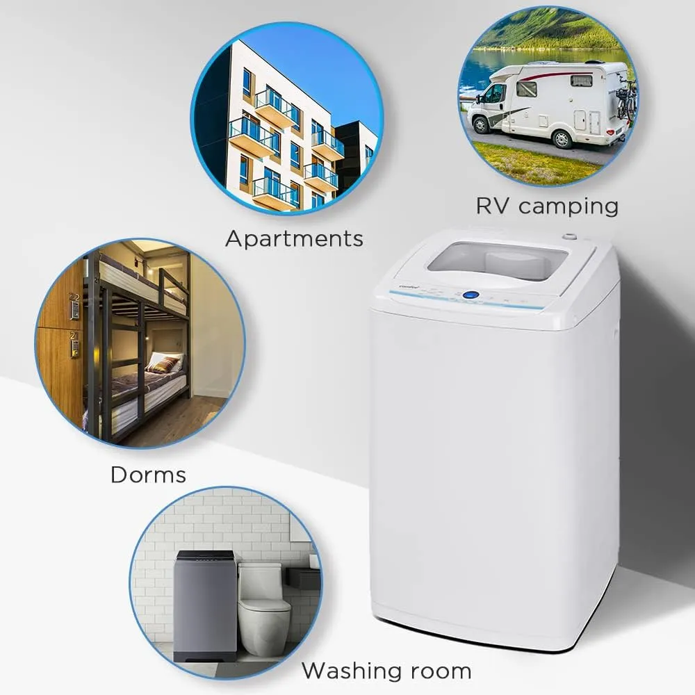New COMFEE' Portable Fully Automatic Washing Machine, 1.0 Cu.Ft (IEC) Compact Washer With LED Display, Ivory White! Has some cosmetic imperfections front bottom of machine (see pics) this doesn't affect its use! Retails $362 