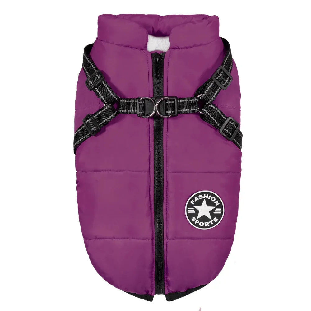 New PawRoll Dog Winter Jacket With Harness Purple Sz M