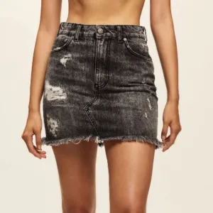 New! SER.O.YA Revolve Alli Distressed Denim Mini Skirt in Phoenix Black size 25