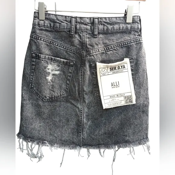 New! SER.O.YA Revolve Alli Distressed Denim Mini Skirt in Phoenix Black size 25