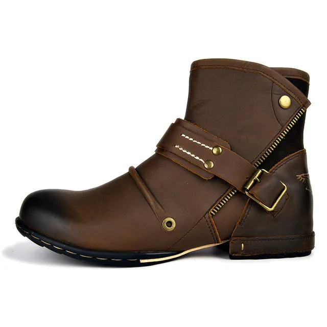 New waterproof men's desert boots fashion work men's genuine leather handmade rubber sole shoes