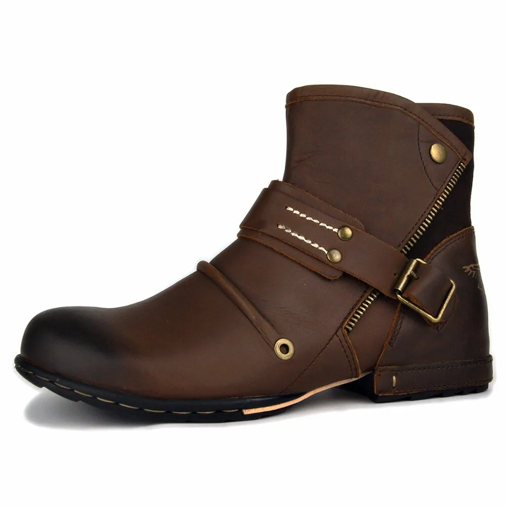New waterproof men's desert boots fashion work men's genuine leather handmade rubber sole shoes