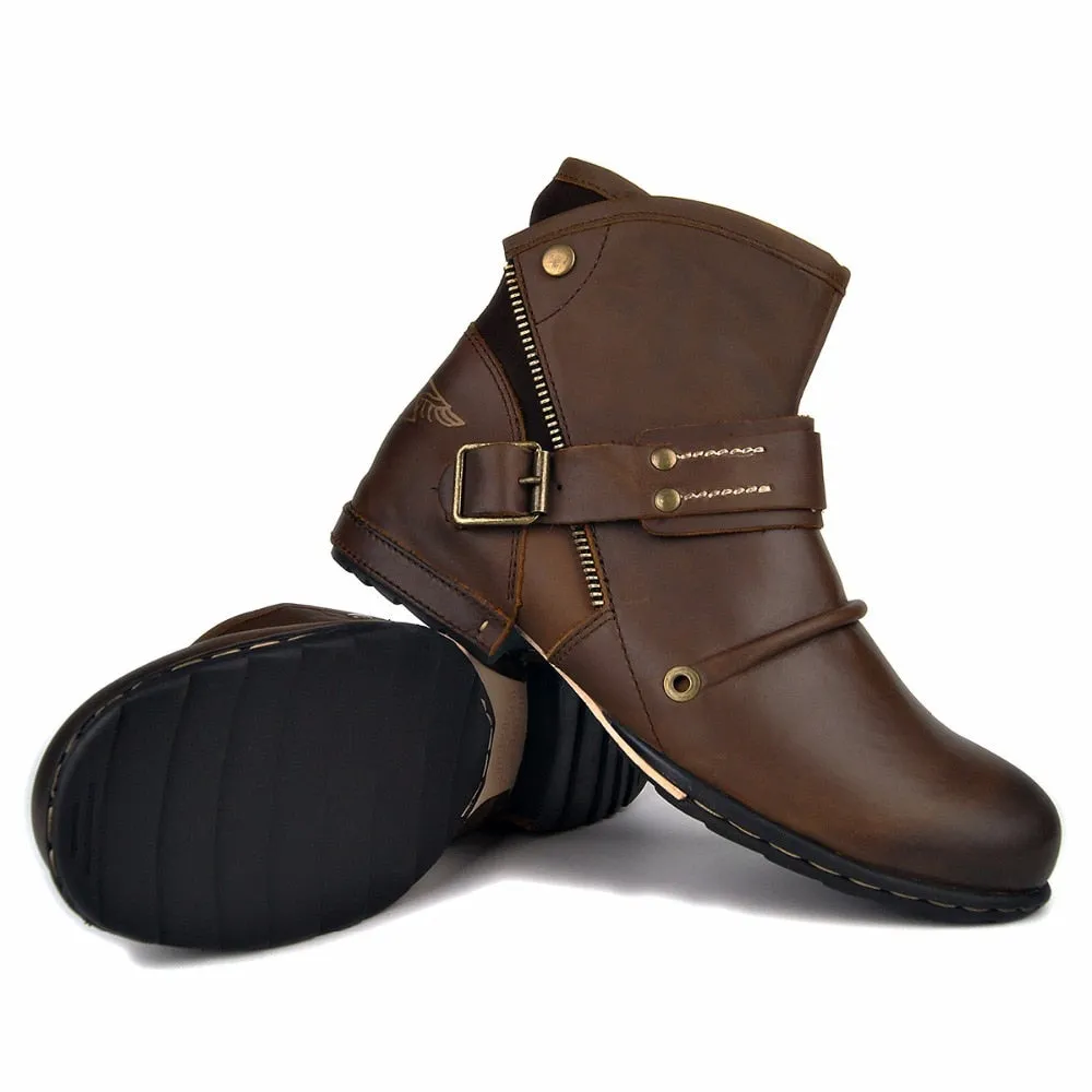 New waterproof men's desert boots fashion work men's genuine leather handmade rubber sole shoes