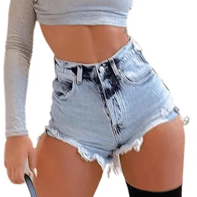 Newest Women's High Waisted Individuality Fringed Denim Shorts