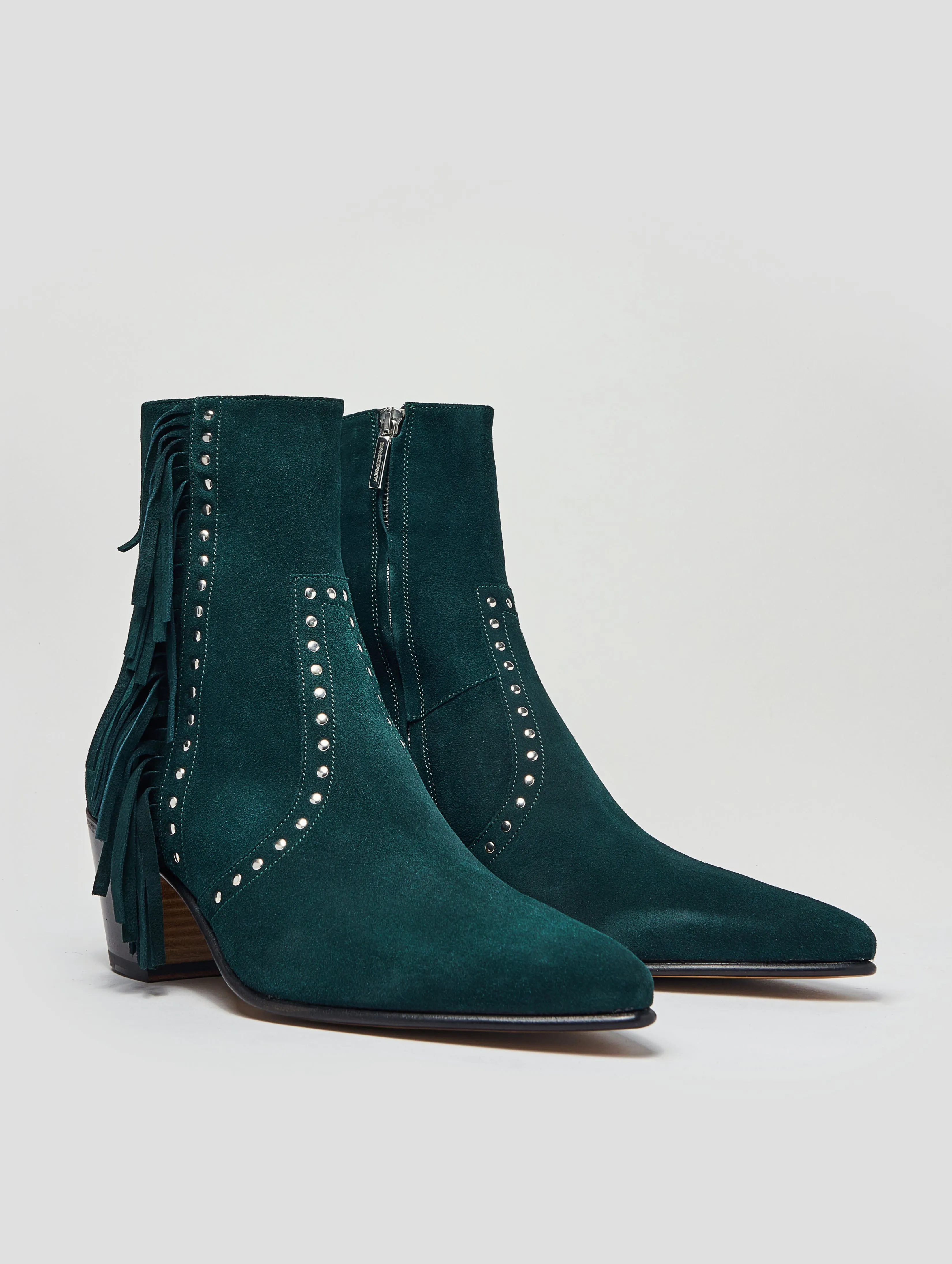NICO 60MM "MOJAVE" FRINGED BOOT IN EMERALD GREEN SUEDE