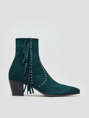 NICO 60MM "MOJAVE" FRINGED BOOT IN EMERALD GREEN SUEDE