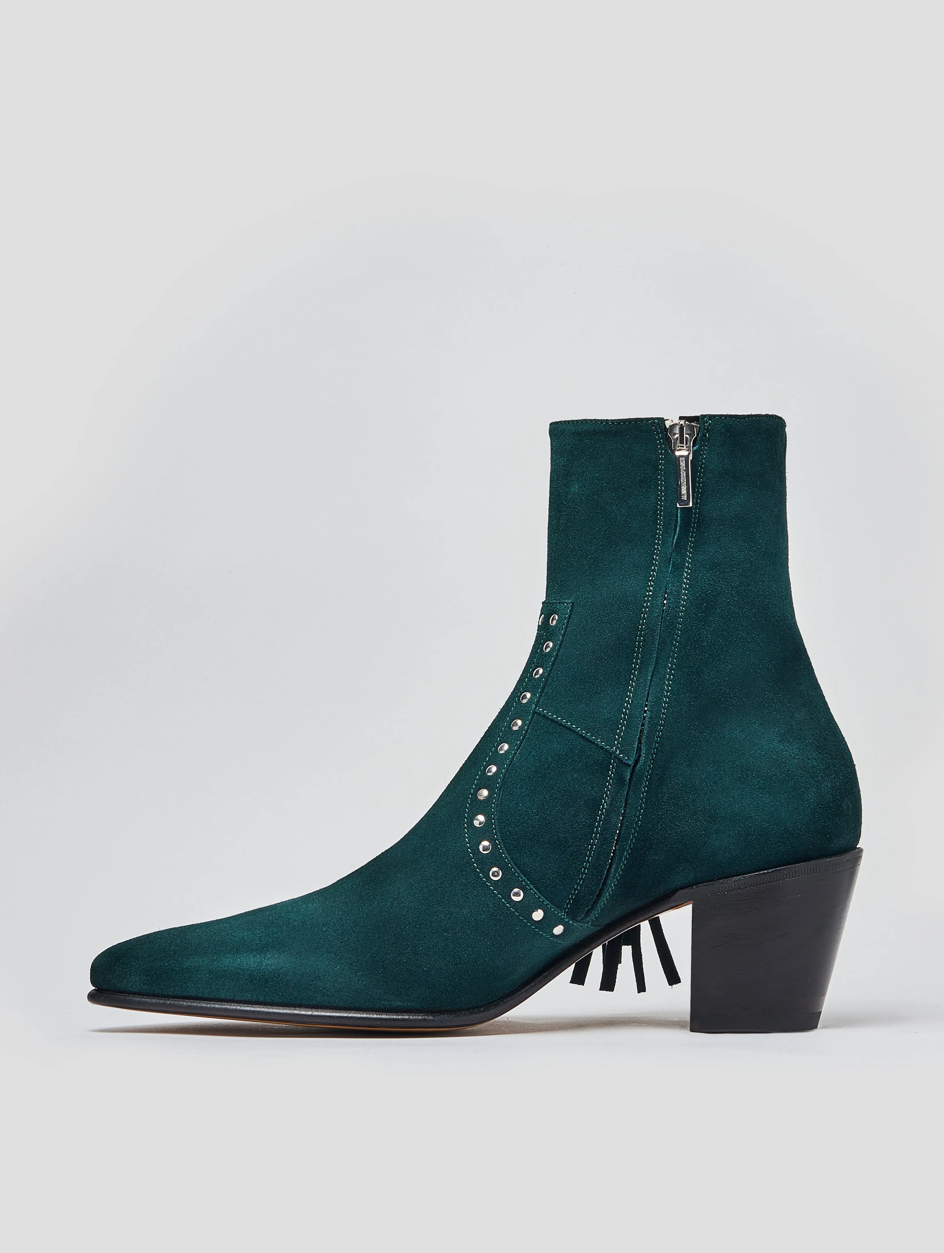 NICO 60MM "MOJAVE" FRINGED BOOT IN EMERALD GREEN SUEDE