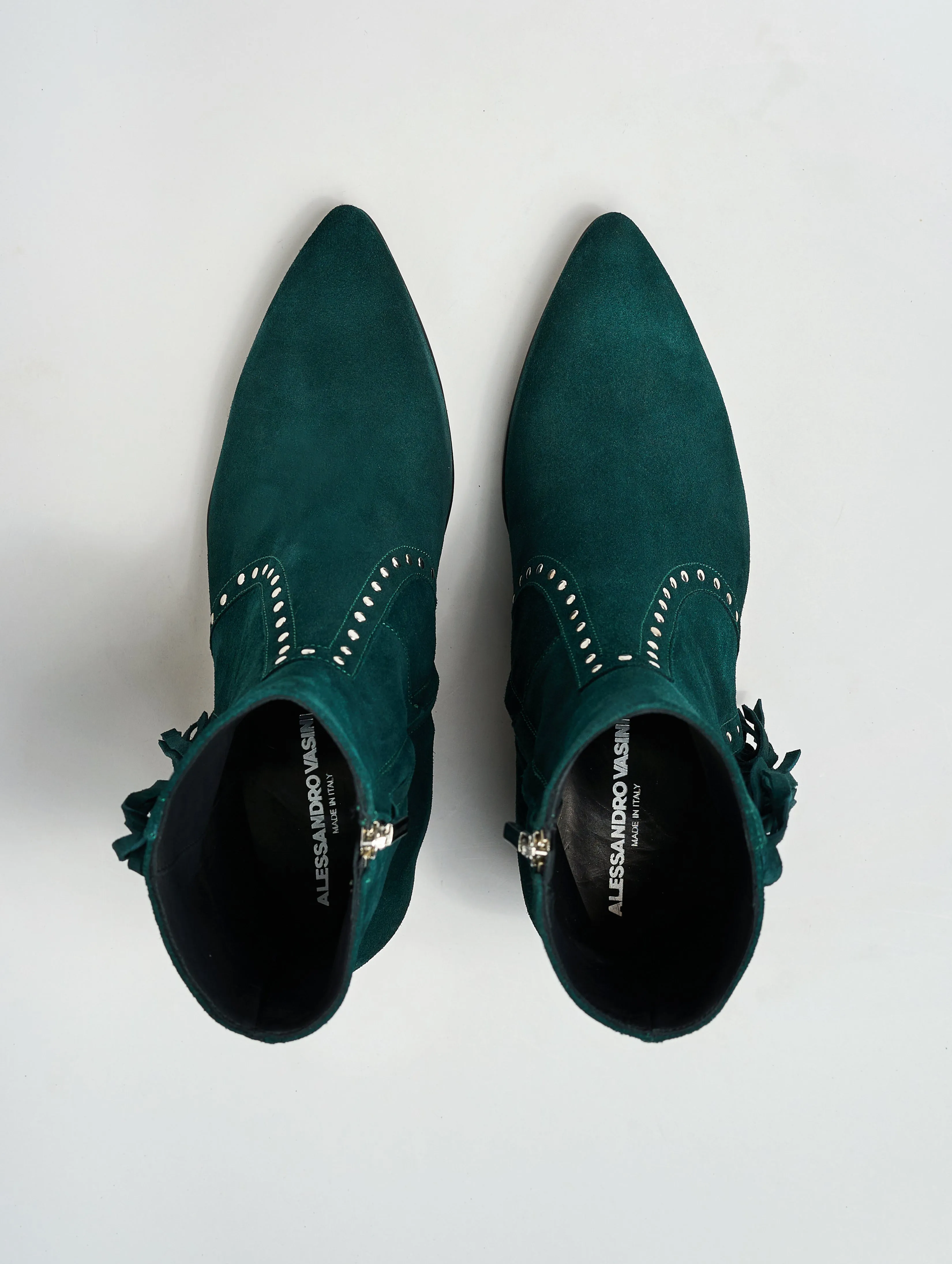 NICO 60MM "MOJAVE" FRINGED BOOT IN EMERALD GREEN SUEDE