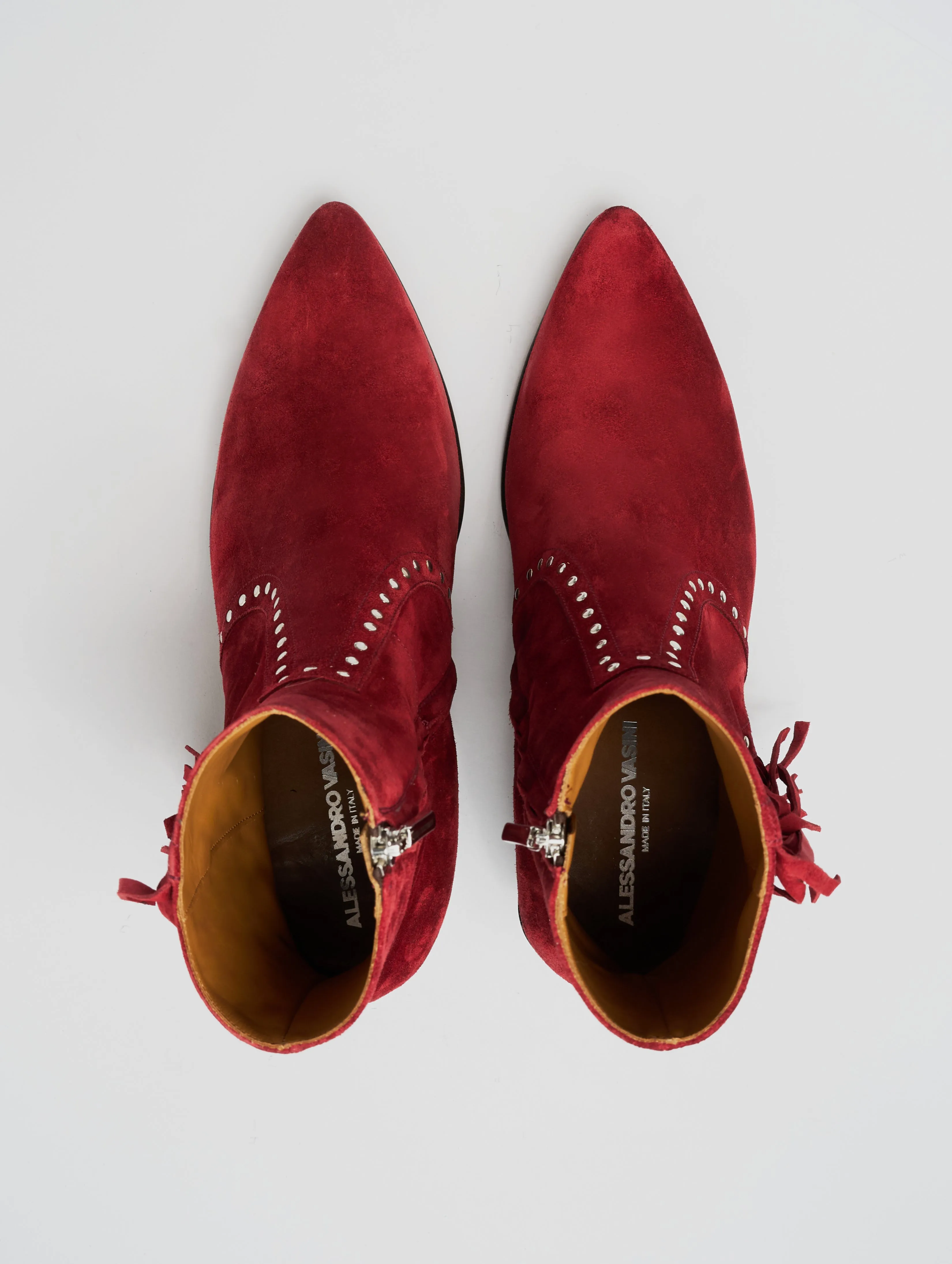 NICO 60MM "MOJAVE" FRINGED BOOT IN RUBY RED SUEDE-Woman